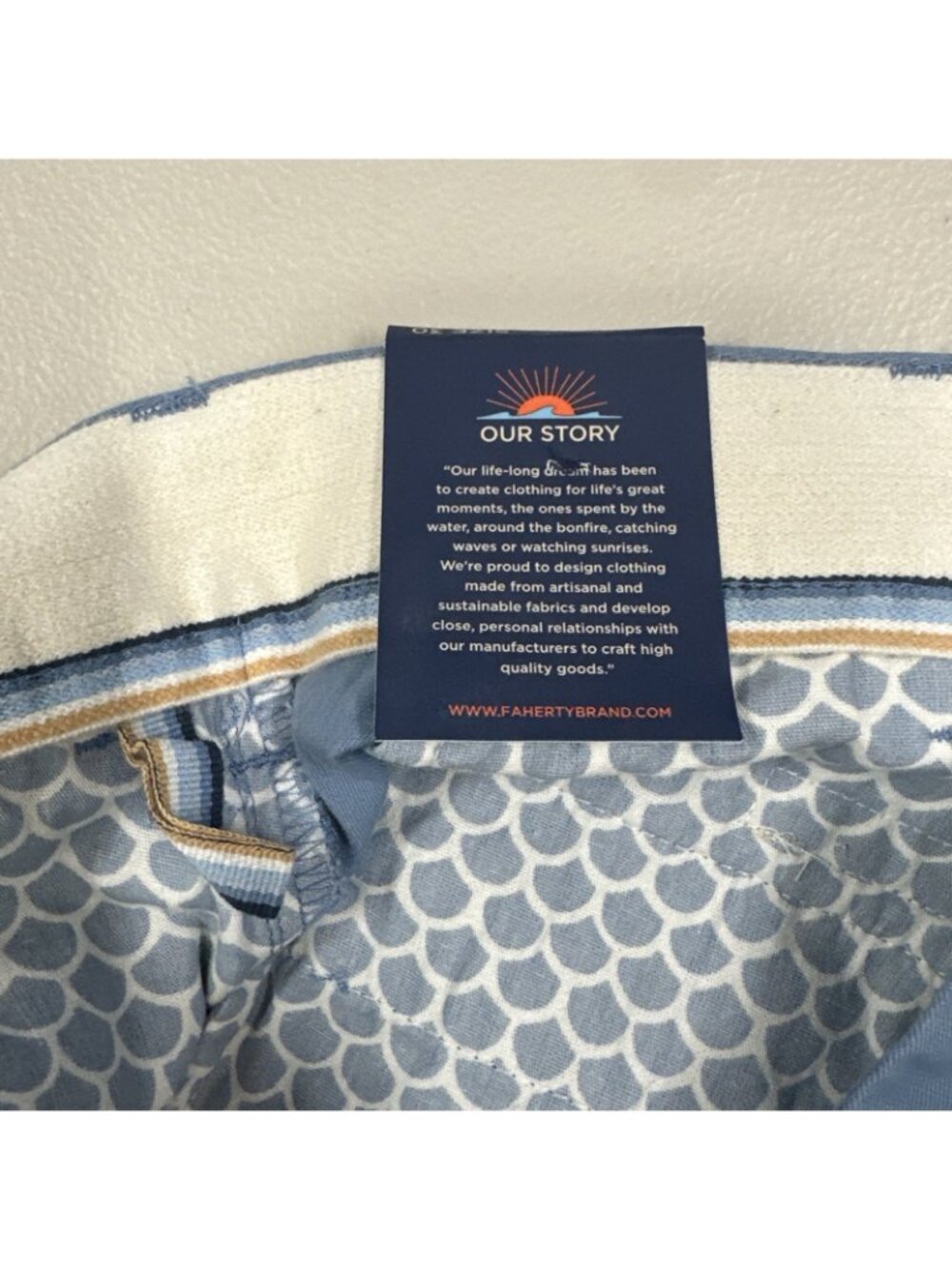 Faherty Island Life Shorts Organic Cotton Size Mens 40 Seaside Blue Chino Preppy - Picture 7 of 9